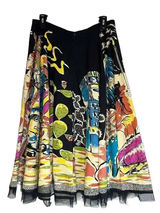 Vintage Funky People Aztec Mayan Ruins Volcano Print Embellished Midi Skirt - Picture 2 of 8